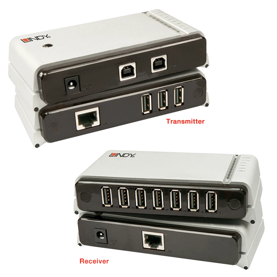 Lindy Extender USB 2.0 Cat.5 100m 7 porte per 2 PC