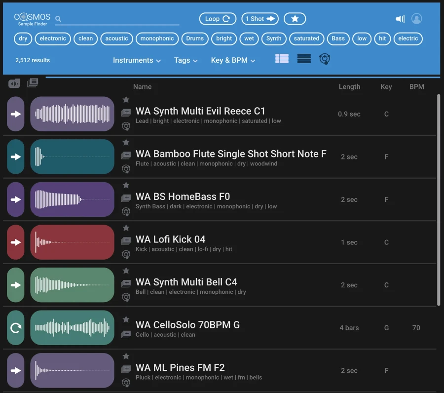 Waves COSMOS Sample Finder