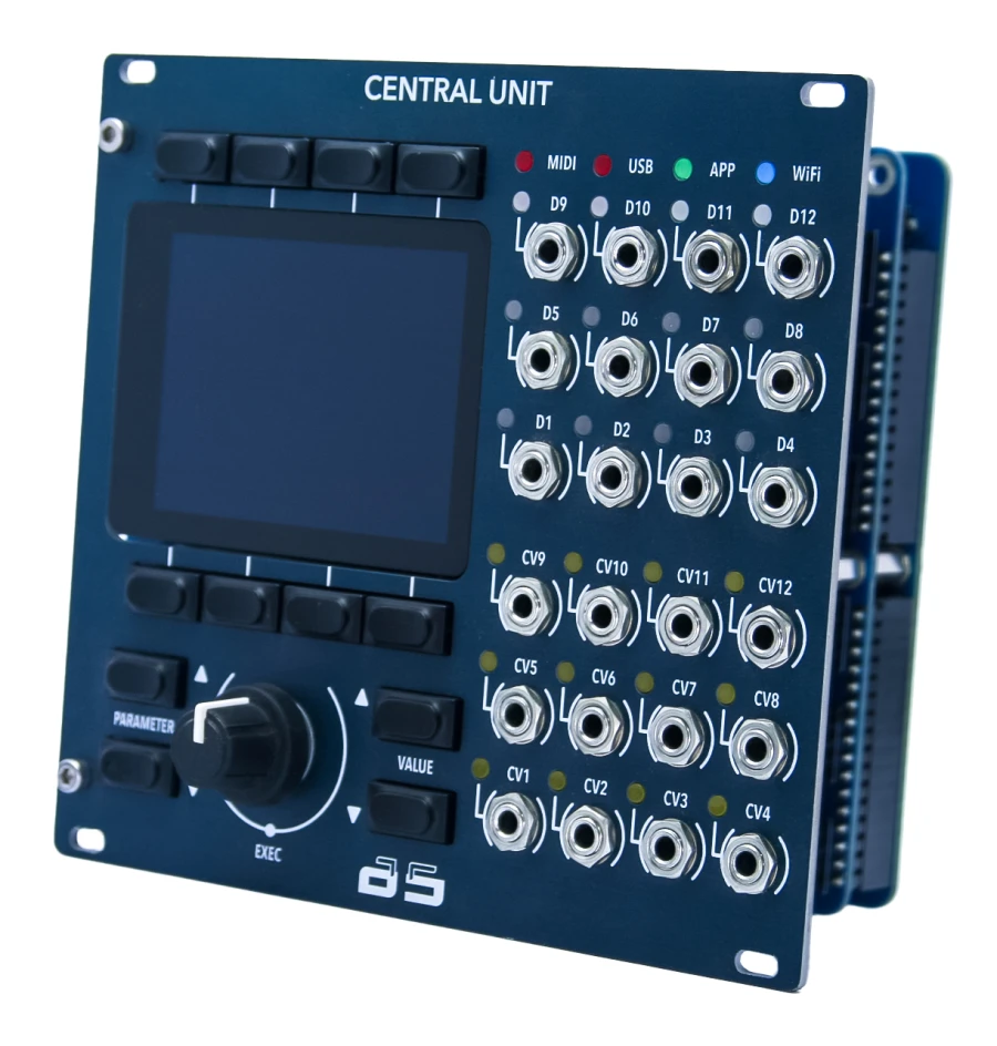 Adamsynths Central Unit + power supply + rail