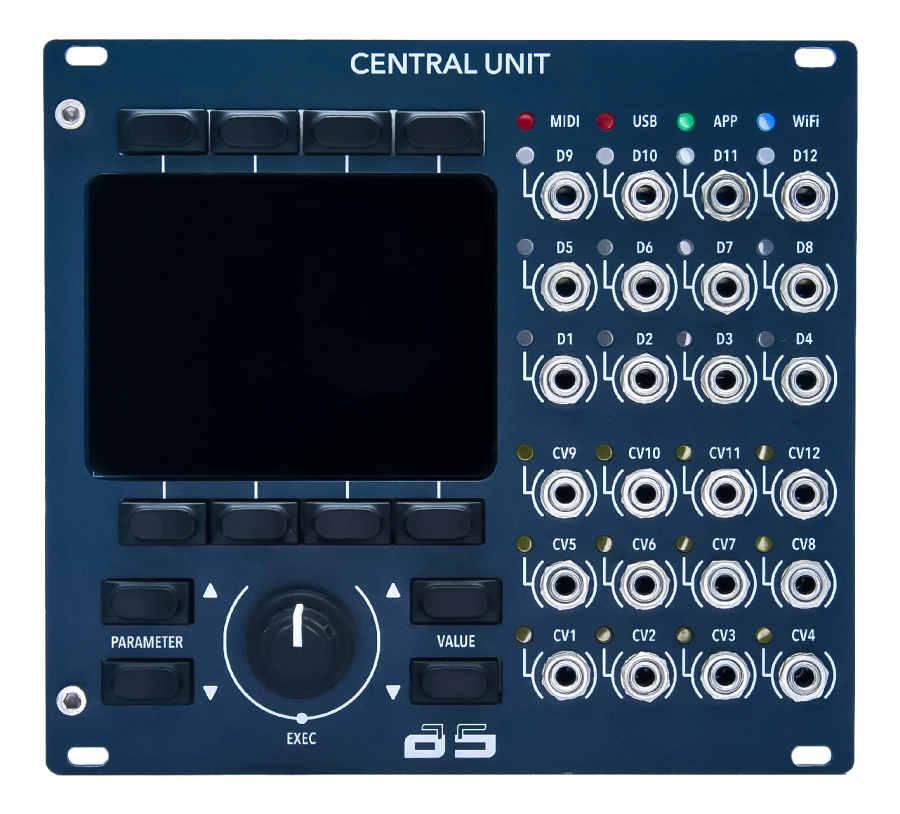 Adamsynths Central Unit + power supply + rail